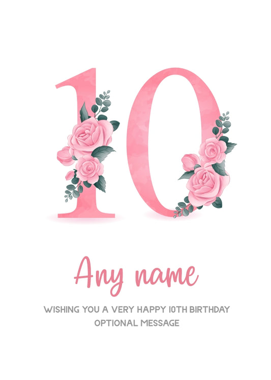 Personalised 10th Birthday Card for Girl - Floral Greeting Cards