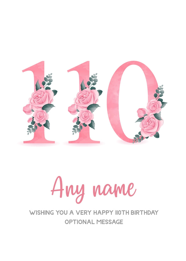Personalised 110th Birthday Card for Women - Floral Greeting Cards