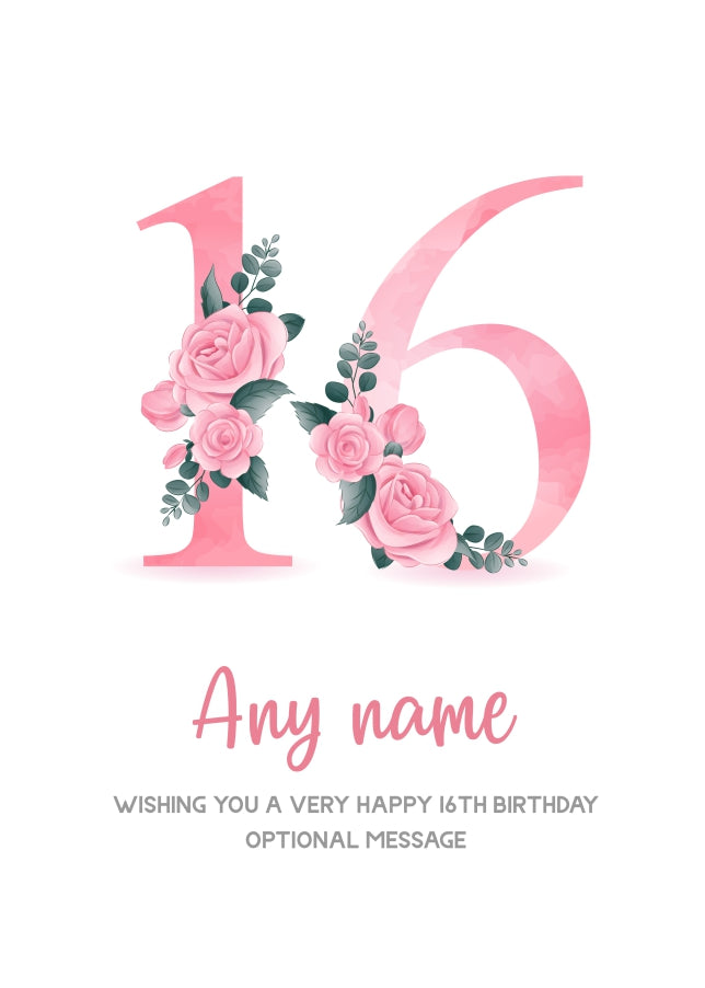 Personalised 16th Birthday Card for Girl - Floral Greeting Cards