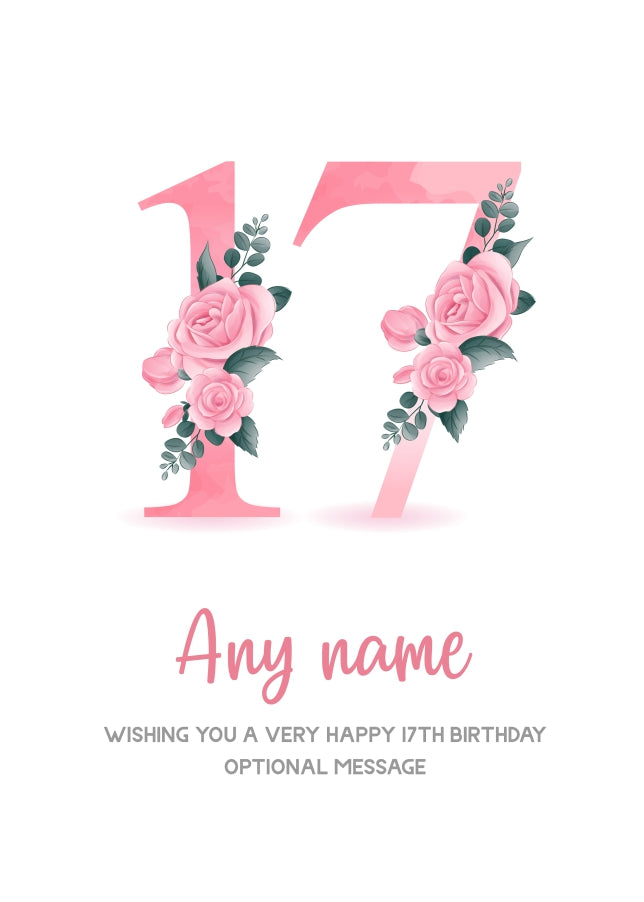 Personalised 17th Birthday Card for Girl - Floral Greeting Cards