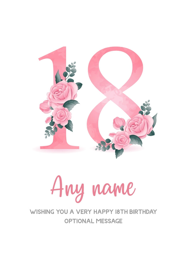 Personalised 18th Birthday Card for Girl - Floral Greeting Cards