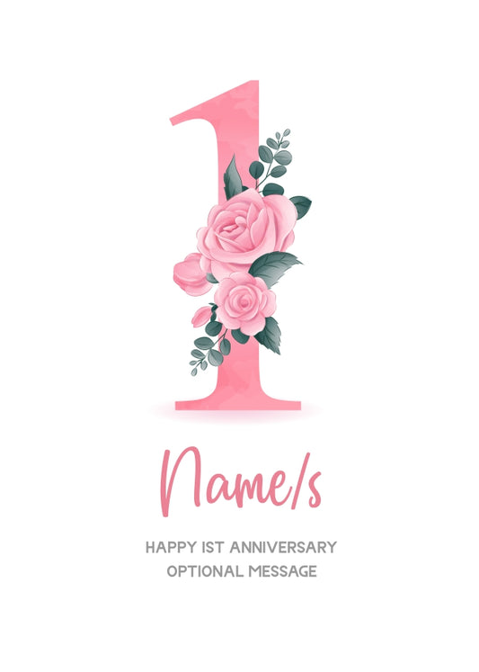 1st Anniversary Card for Wife Husband - Floral Number 1