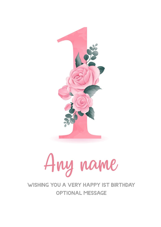 Personalised 1st Birthday Card for Girl - Floral Greeting Cards