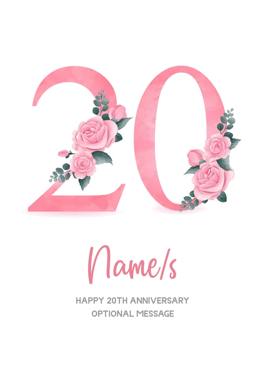 20th Anniversary Card for Wife Husband - Floral Number 20