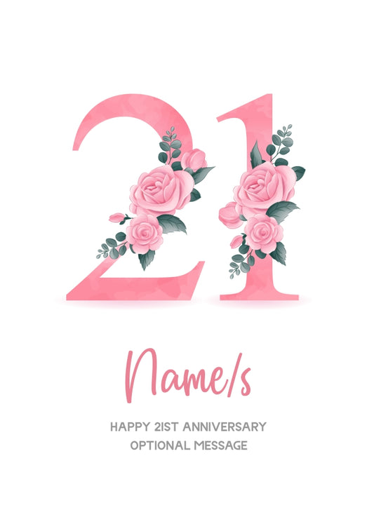 21st Anniversary Card for Wife Husband - Floral Number 21