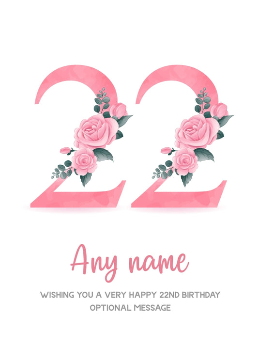 Personalised 22nd Birthday Card for Women - Floral Greeting Cards