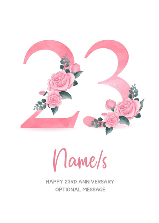 23rd Anniversary Card for Wife Husband - Floral Number 23