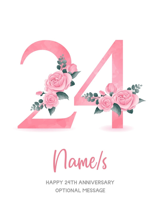 24th Anniversary Card for Wife Husband - Floral Number 24