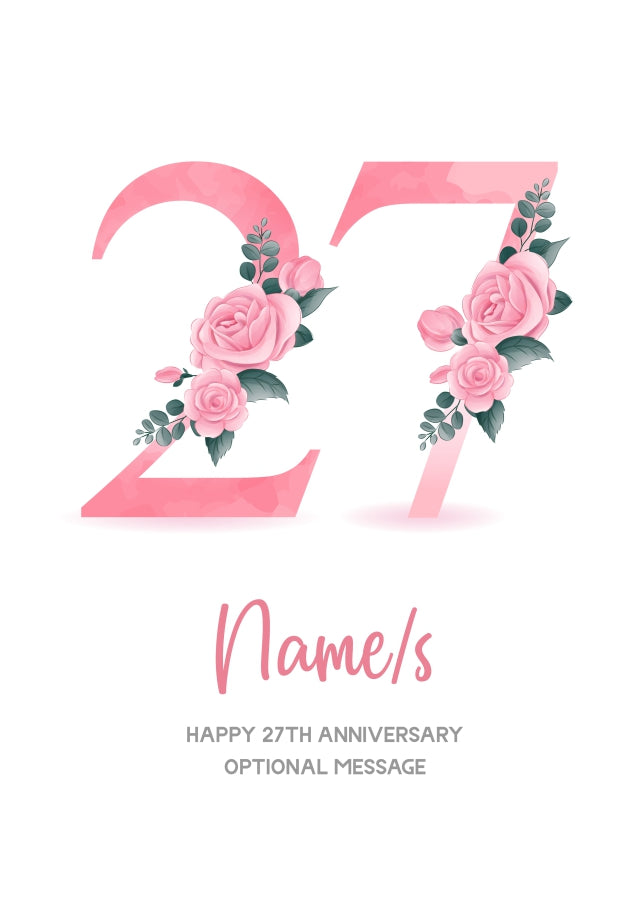 27th Anniversary Card for Wife Husband - Floral Number 27