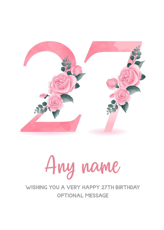 Personalised 27th Birthday Card for Women - Floral Greeting Cards