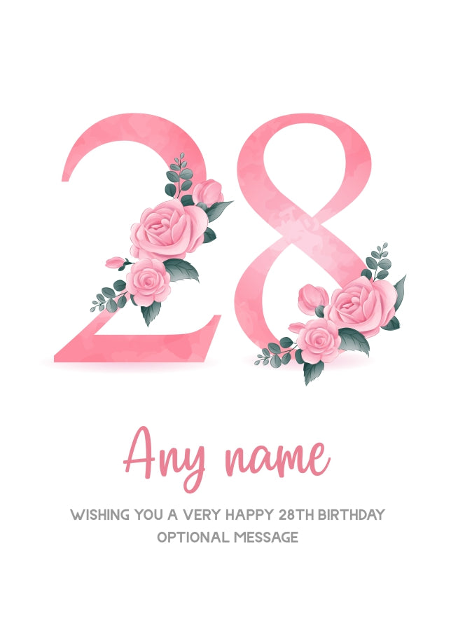 Personalised 28th Birthday Card for Women - Floral Greeting Cards