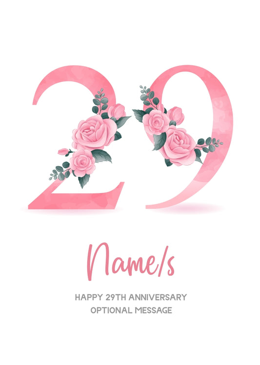 29th Anniversary Card for Wife Husband - Floral Number 29