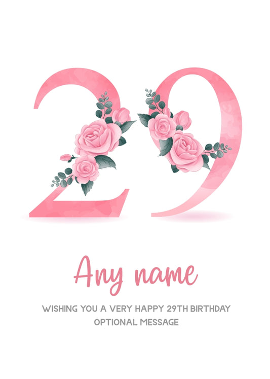 Personalised 29th Birthday Card for Women - Floral Greeting Cards