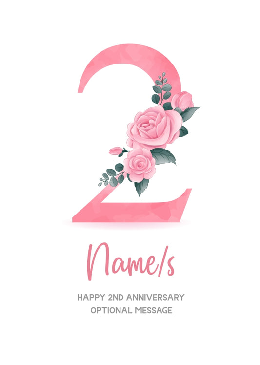 2nd Anniversary Card for Wife Husband - Floral Number 2