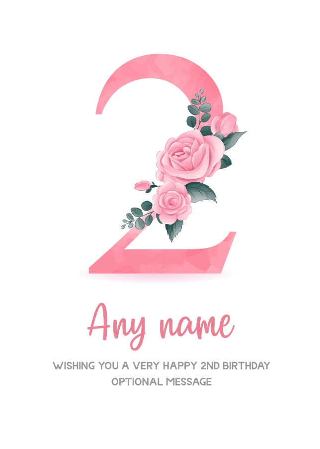 Personalised 2nd Birthday Card for Girl - Floral Greeting Cards