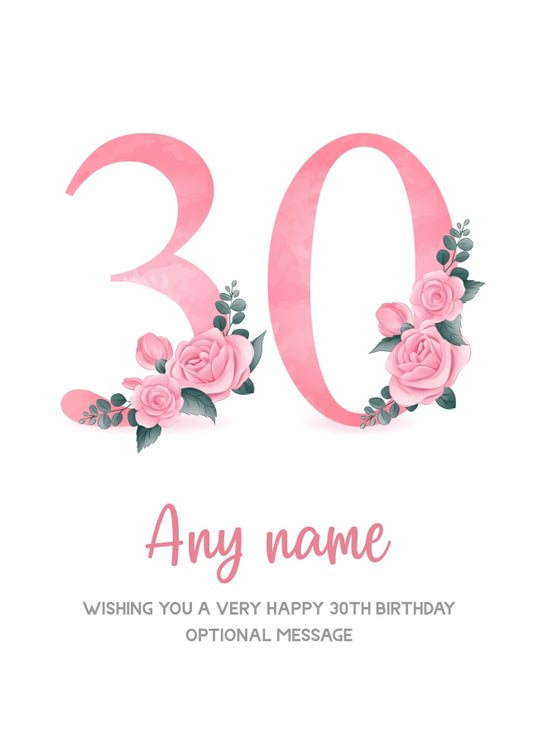 Personalised 30th Birthday Card for Women - Floral Greeting Cards