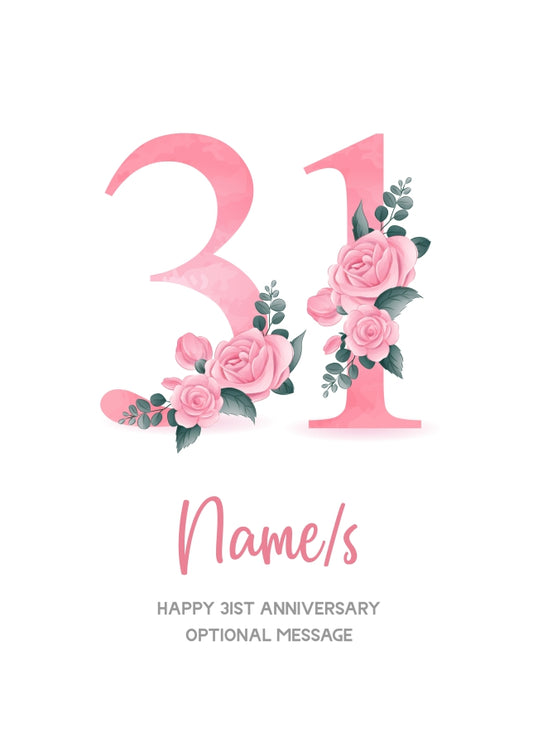 31st Anniversary Card for Wife Husband - Floral Number 31