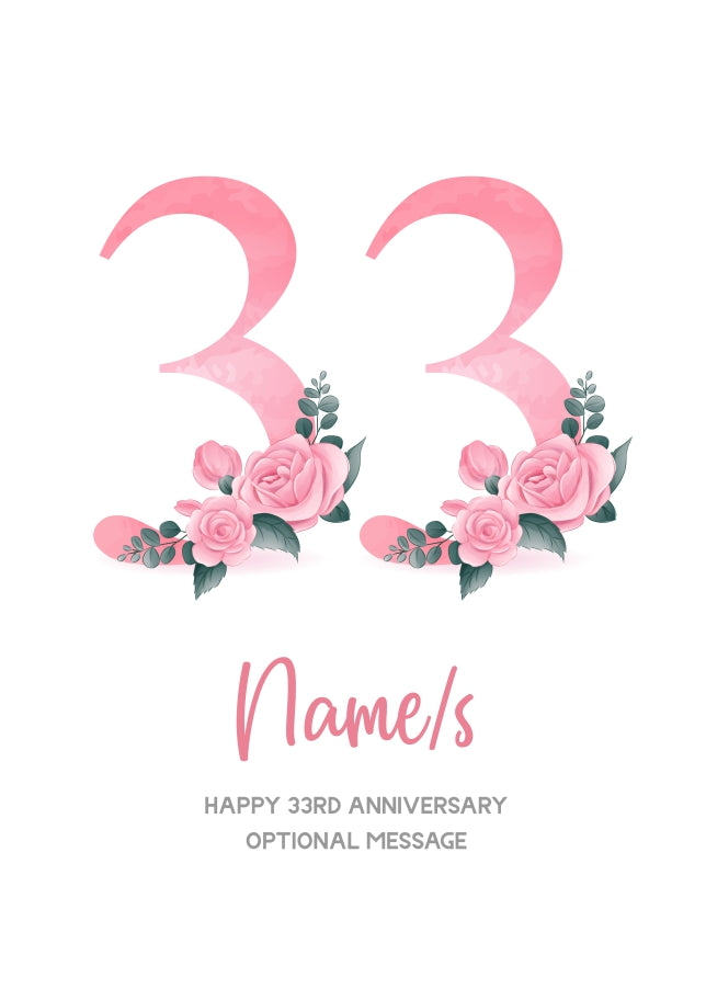 33rd Anniversary Card for Wife Husband - Floral Number 33