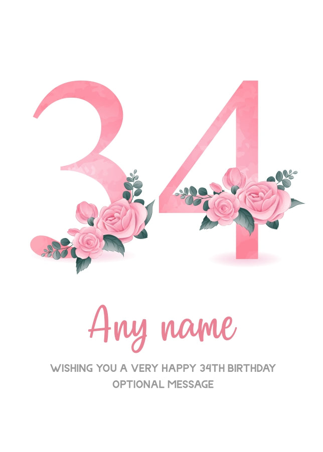 Personalised 34th Birthday Card for Women - Floral Greeting Cards