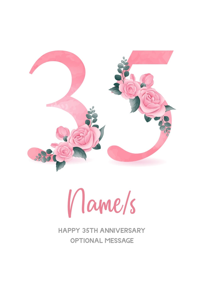 35th Anniversary Card for Wife Husband - Floral Number 35