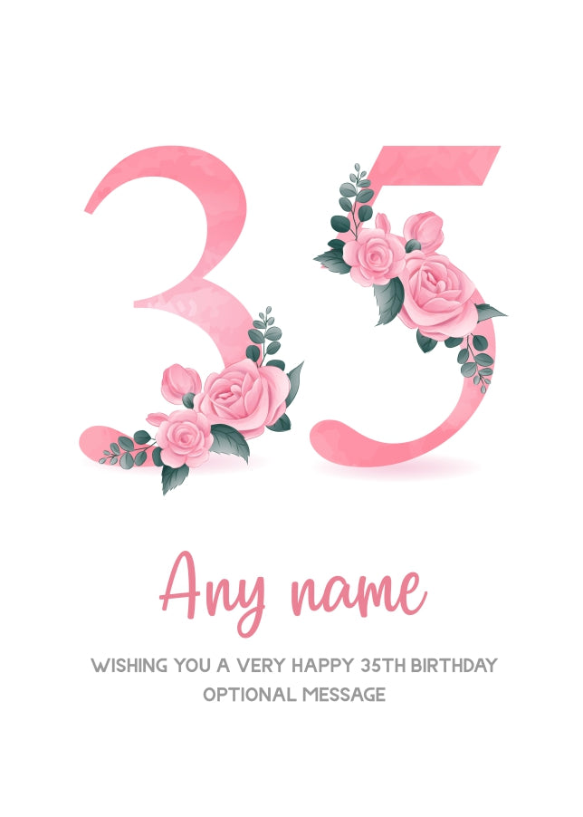 Personalised 35th Birthday Card for Women - Floral Greeting Cards