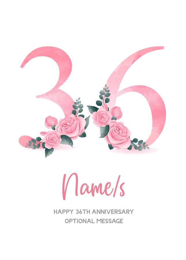 36th Anniversary Card for Wife Husband - Floral Number 36