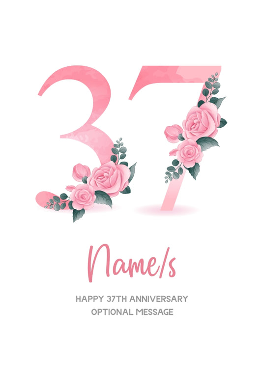 37th Anniversary Card for Wife Husband - Floral Number 37
