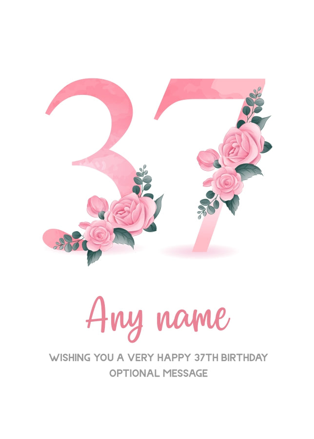 Personalised 37th Birthday Card for Women - Floral Greeting Cards