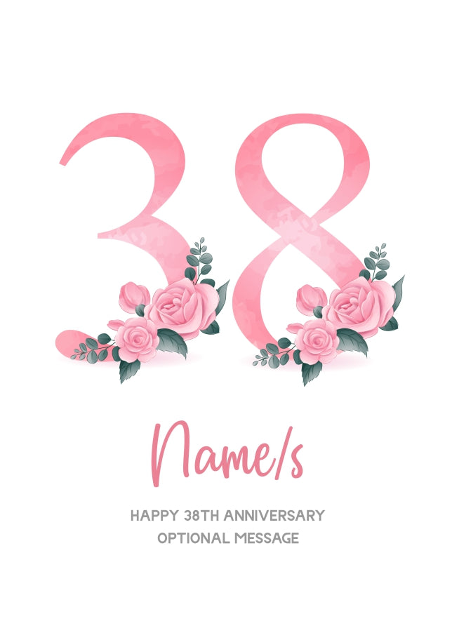 38th Anniversary Card for Wife Husband - Floral Number 38