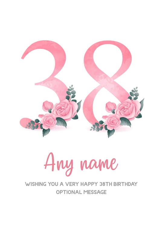 Personalised 38th Birthday Card for Women - Floral Greeting Cards