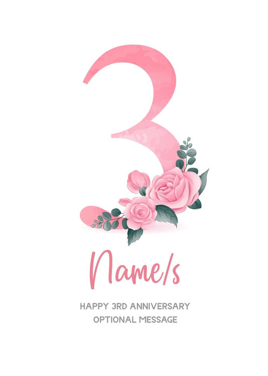 3rd Anniversary Card for Wife Husband - Floral Number 3