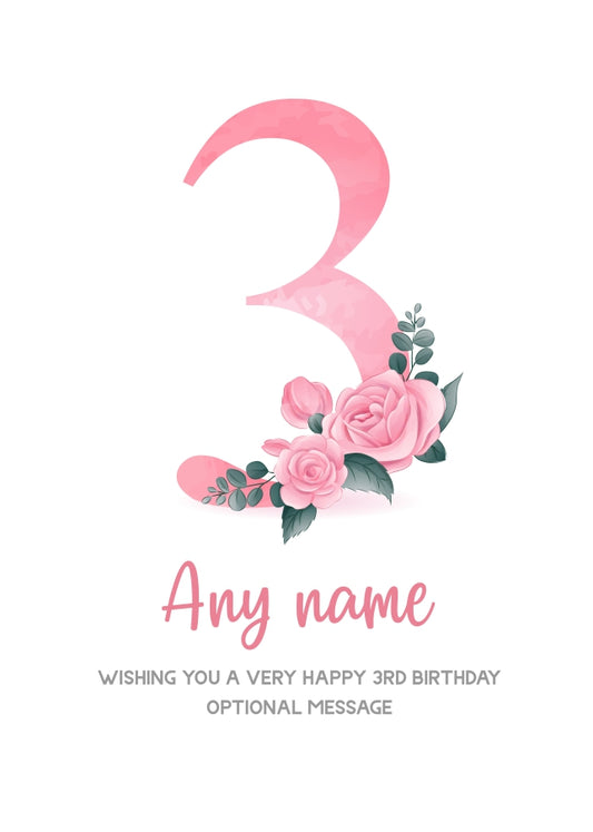 Personalised 3rd Birthday Card for Girl - Floral Greeting Cards