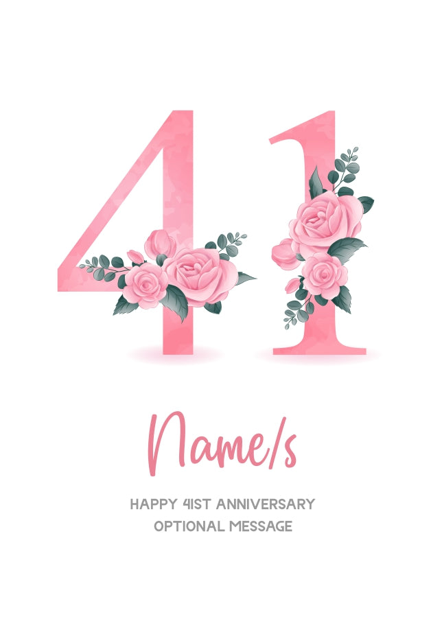 41st Anniversary Card for Wife Husband - Floral Number 41