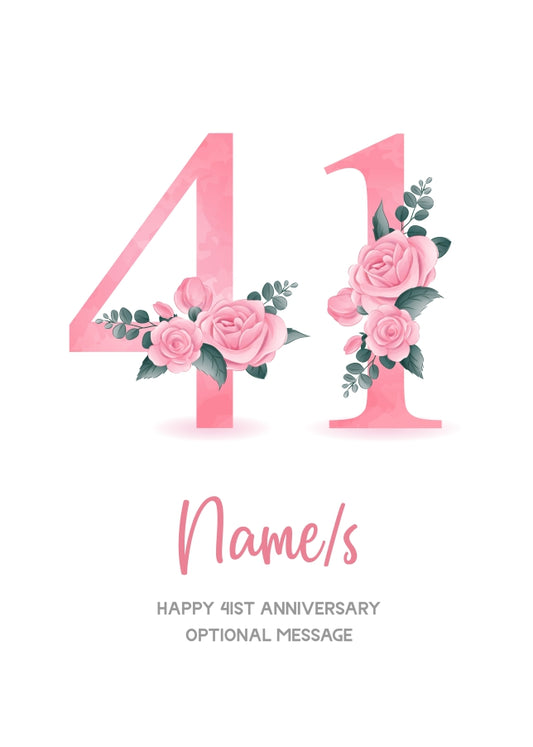 41st Anniversary Card for Wife Husband - Floral Number 41