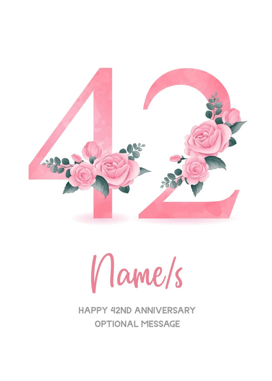 42nd Anniversary Card for Wife Husband - Floral Number 42