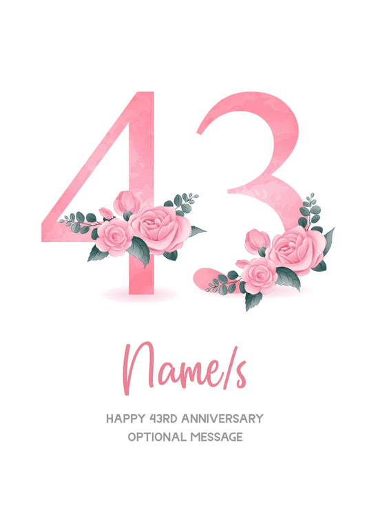 43rd Anniversary Card for Wife Husband - Floral Number 43