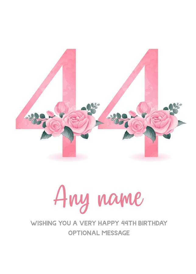 Personalised 44th Birthday Card for Women - Floral Greeting Cards