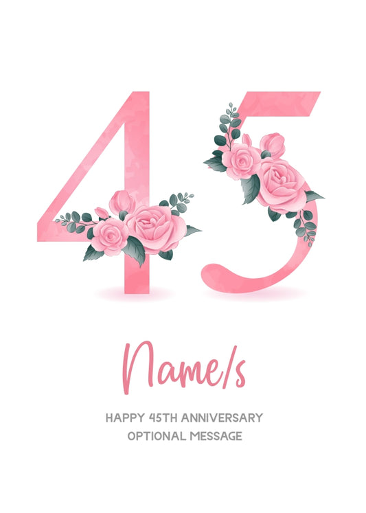 45th Anniversary Card for Wife Husband - Floral Number 45