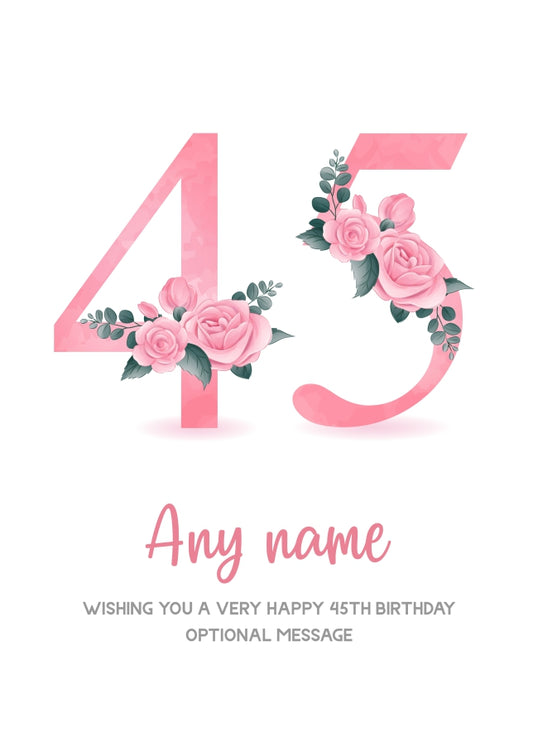Personalised 45th Birthday Card for Women - Floral Greeting Cards