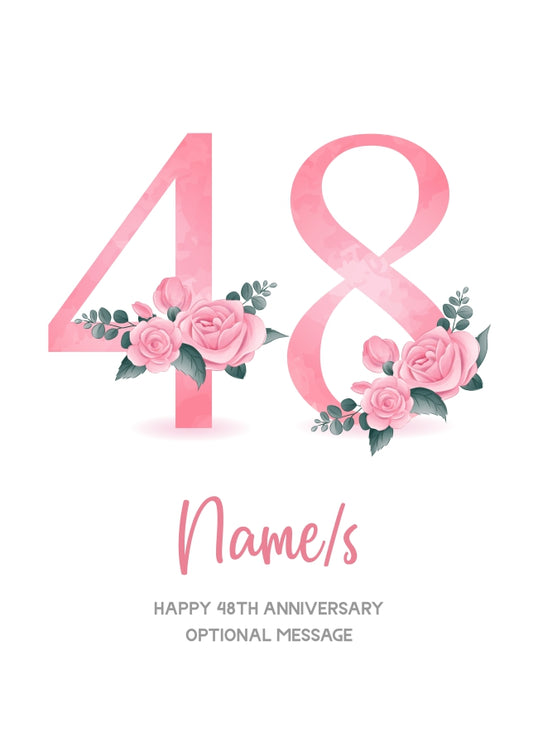 48th Anniversary Card for Wife Husband - Floral Number 48