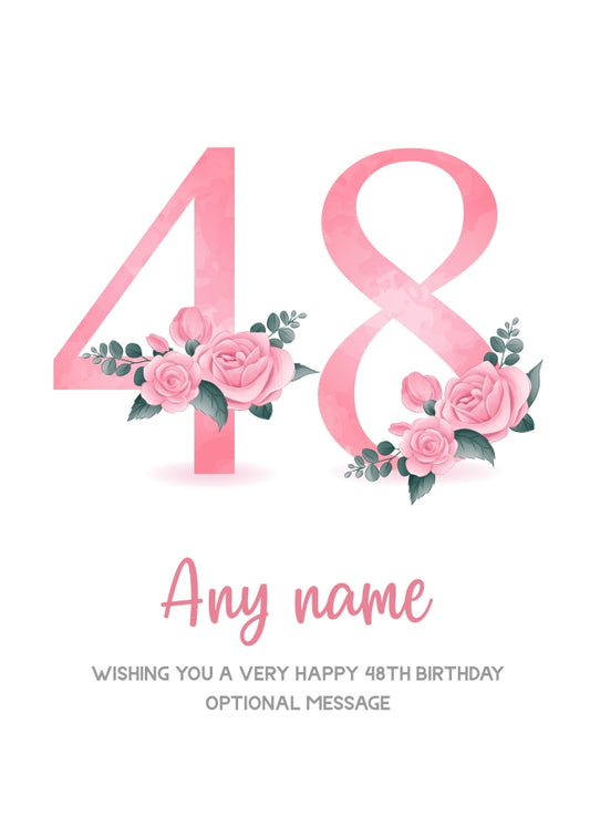Personalised 48th Birthday Card for Women - Floral Greeting Cards