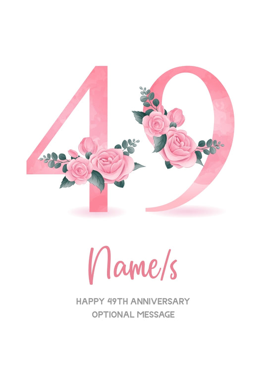 49th Anniversary Card for Wife Husband - Floral Number 49
