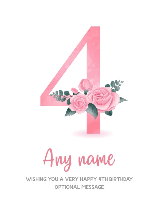 Personalised 4th Birthday Card for Girl - Floral Greeting Cards