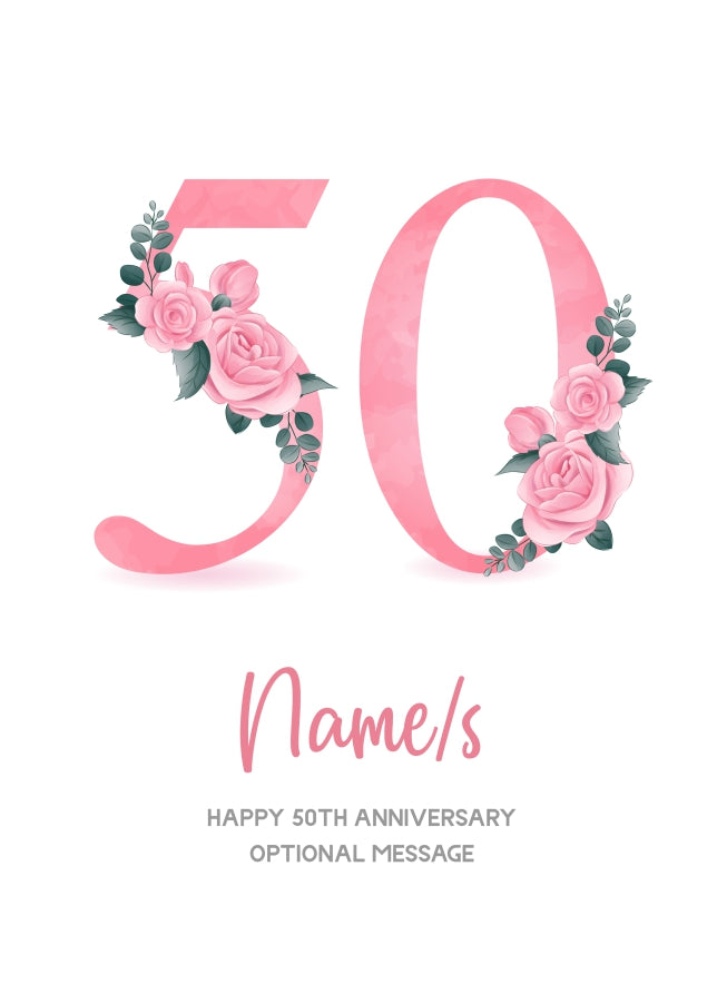 50th Anniversary Card for Wife Husband - Floral Number 50