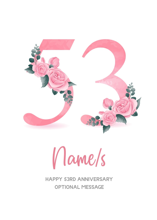 53rd Anniversary Card for Wife Husband - Floral Number 53
