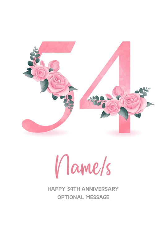 54th Anniversary Card for Wife Husband - Floral Number 54