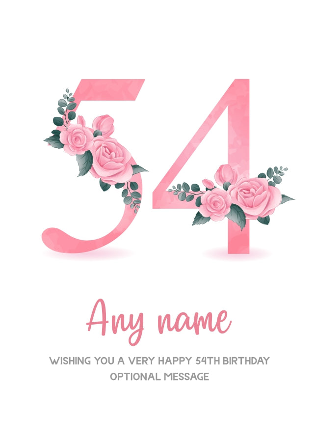 Personalised 54th Birthday Card for Women - Floral Greeting Cards