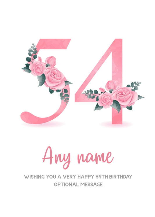 Personalised 54th Birthday Card for Women - Floral Greeting Cards