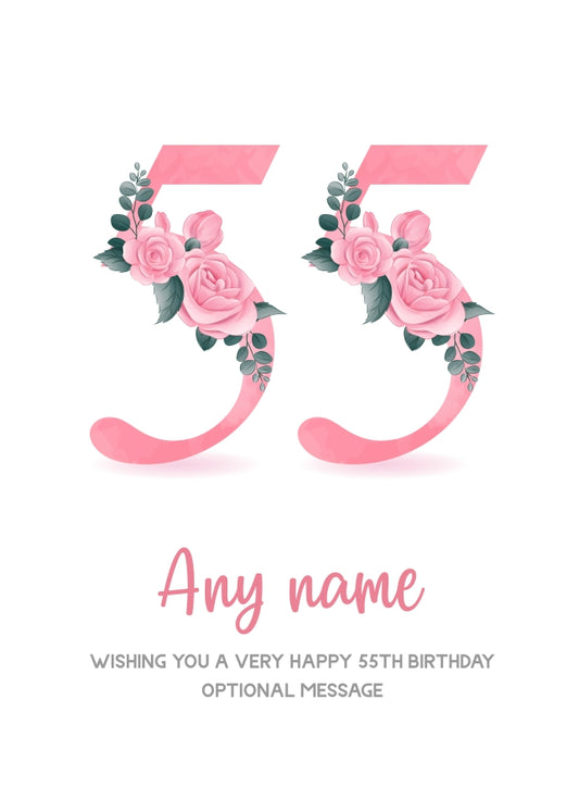 Personalised 55th Birthday Card for Women - Floral Greeting Cards