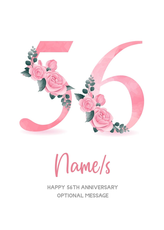 56th Anniversary Card for Wife Husband - Floral Number 56